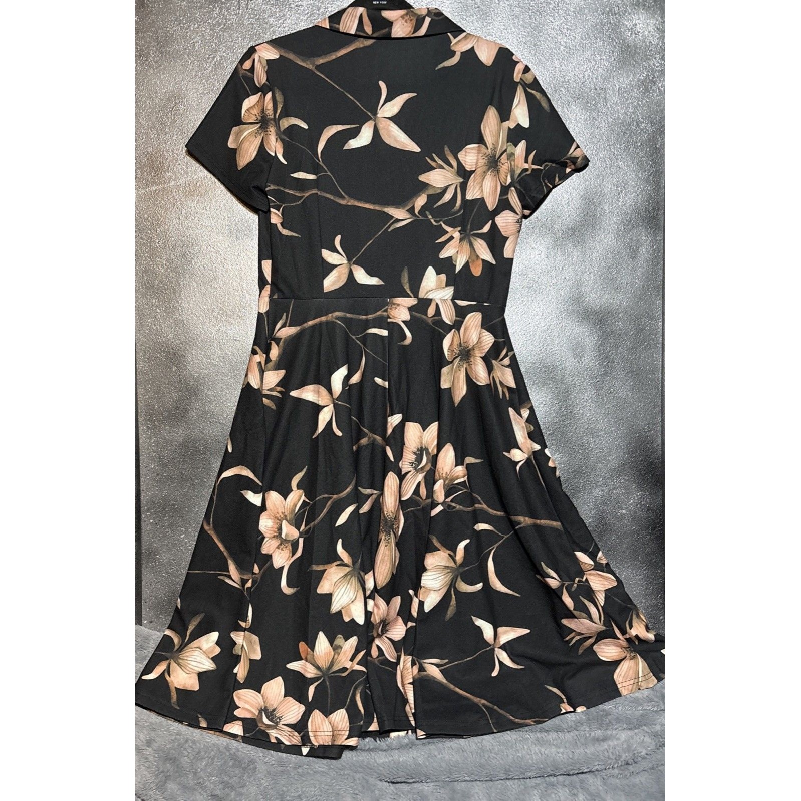 Wedtrend Large Black Floral Short Sleeve Fit & Flare Dress Vintage Look Collar — image 5 of 5